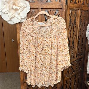Rose & Olive Floral Blouse - Cream and Orange
